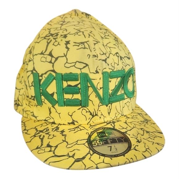 KENZO X NEW ERA59FIFTY Yellow/Black Marble Print Green Logo Fitted Hat 7 1/2
